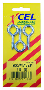 Screw Eyes ZP #12 3-pce 45mm x 4.2mm Carded Xcel