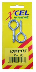 Screw Eyes ZP #14 2-pce 51mm x 5mm Carded Xcel