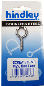Screw Eye Stainless Steel #8SSE 40mm x 4mm Carded Xcel