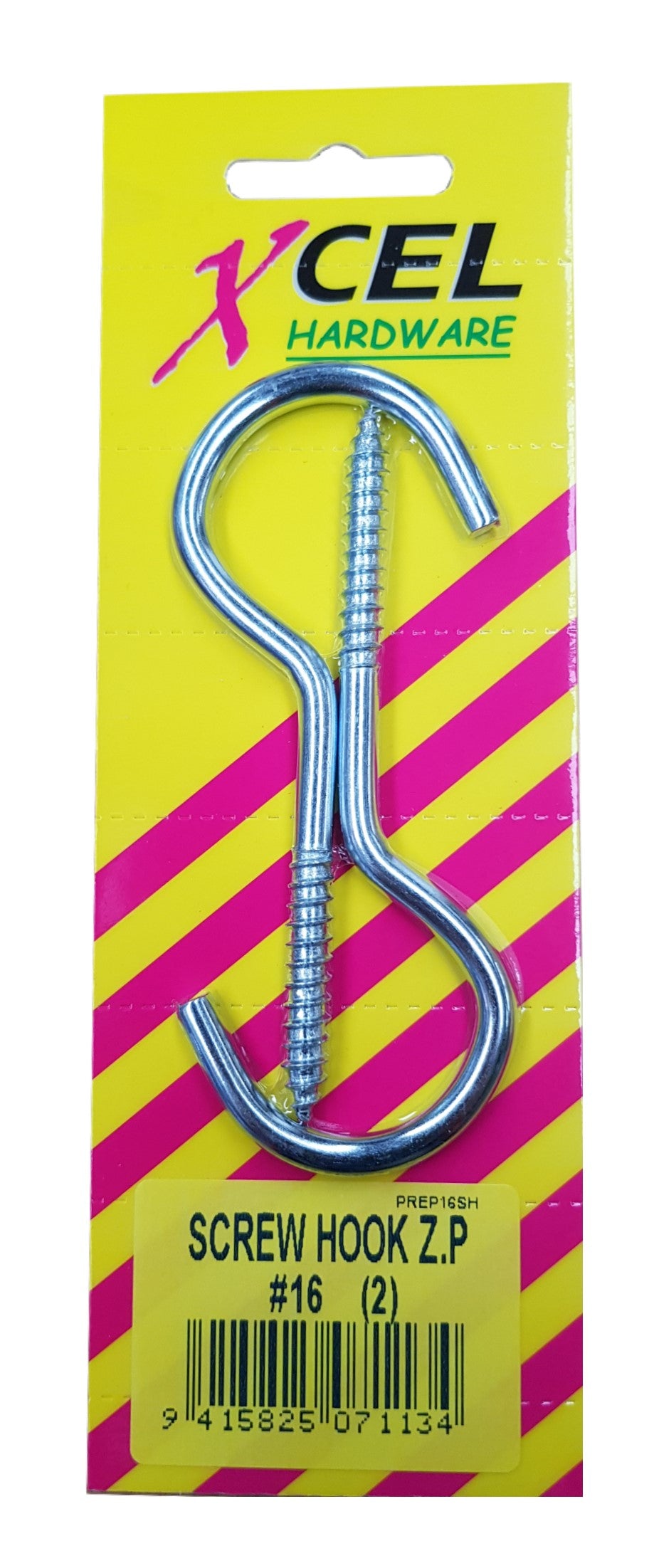 Screw Hooks ZP #16 2-pce 100mm x 6.2mm Carded Xcel