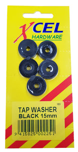 Tap Washers - Black 5-pce 15mm Carded Xcel