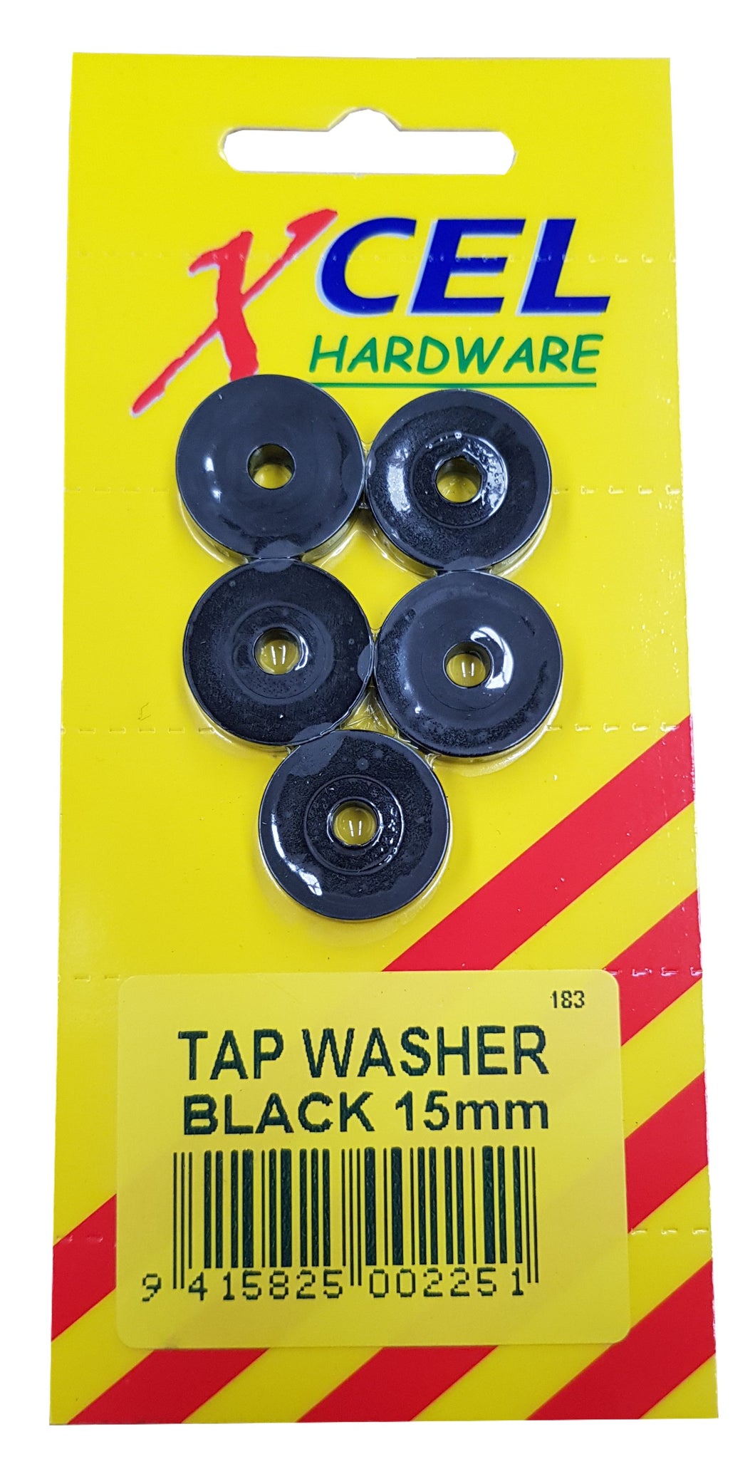 Tap Washers - Black 5-pce 15mm Carded Xcel