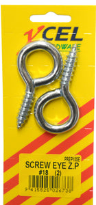 Screw Eyes ZP #18 2-pce 73mm x 8mm Carded Xcel