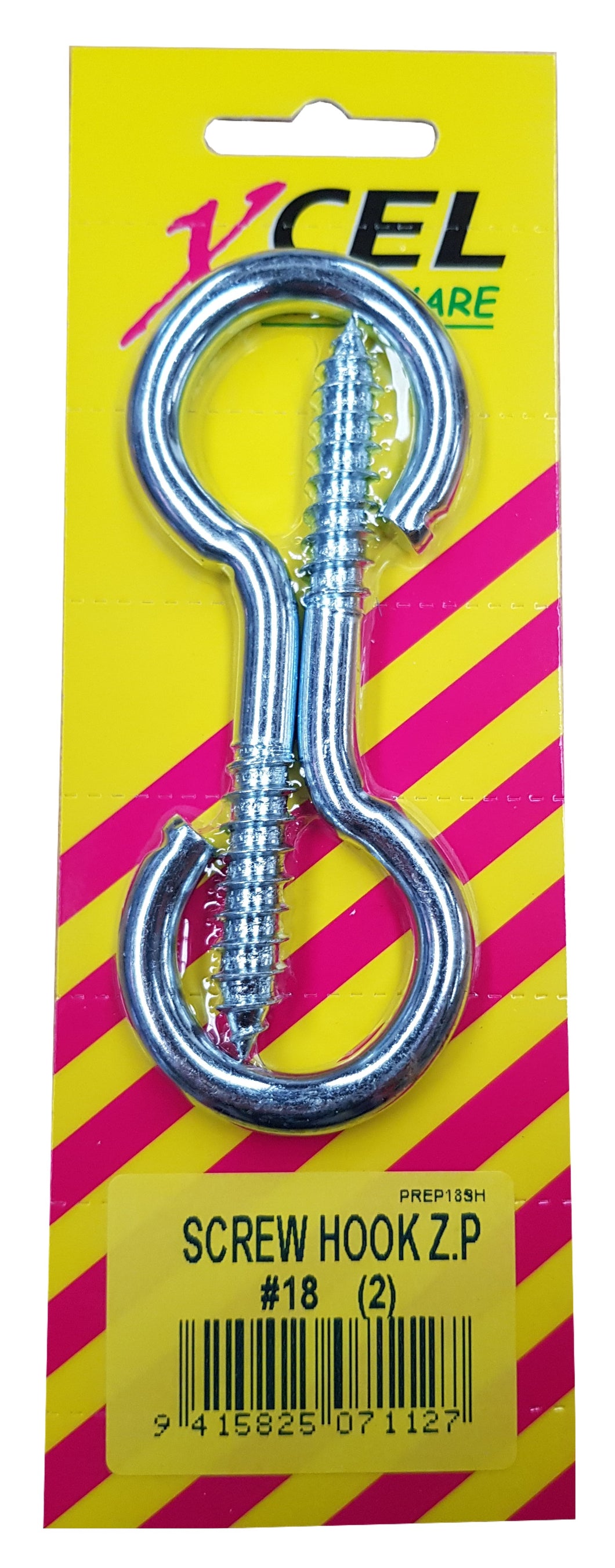 Screw Hooks ZP #18 2-pce 103mm x 8mm Carded Xcel