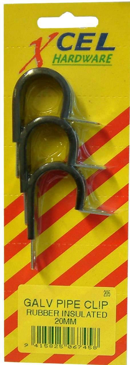 Pipe Clip - Rubber Insulated 3-pce 25mm Carded Xcel