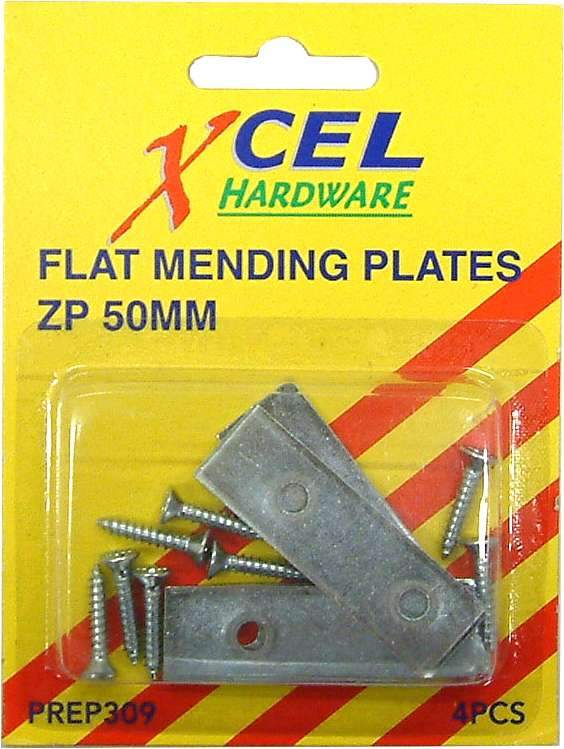 Flat Mending Plates - ZP with Screws 4-pce 75mm Carded Xcel