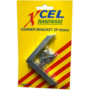 Corner Brackets - ZP with Screws 4-pce 65mm Carded Xcel