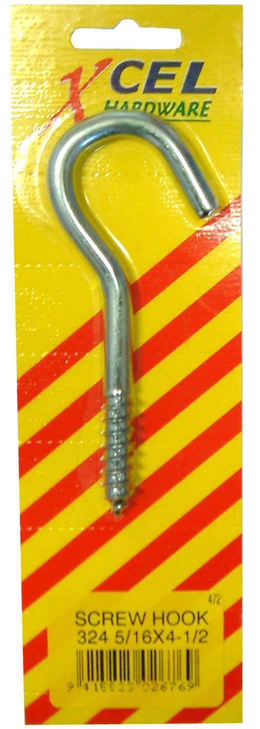 Screw Hook ZP #324 4-1/2 x 5/16 inch Carded Xcel
