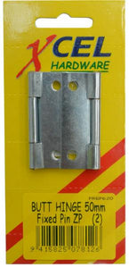 Butt Hinges - ZP Fixed Pin 2-pce 50mm Carded Xcel
