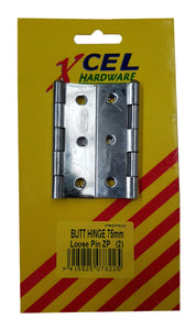 Butt Hinges - ZP Loose Pin 2-pce 75mm Carded Xcel