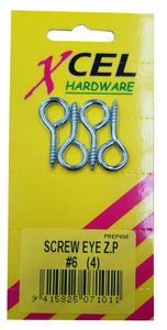 Screw Eyes ZP #6 4-pce 33mm x 2.9mm Carded Xcel