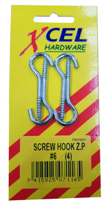 Screw Hooks ZP #6 4-pce 51mm x 3.1mm Carded Xcel