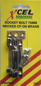 Necked Socket Bolt - CP on Brass 75mm Carded Xcel