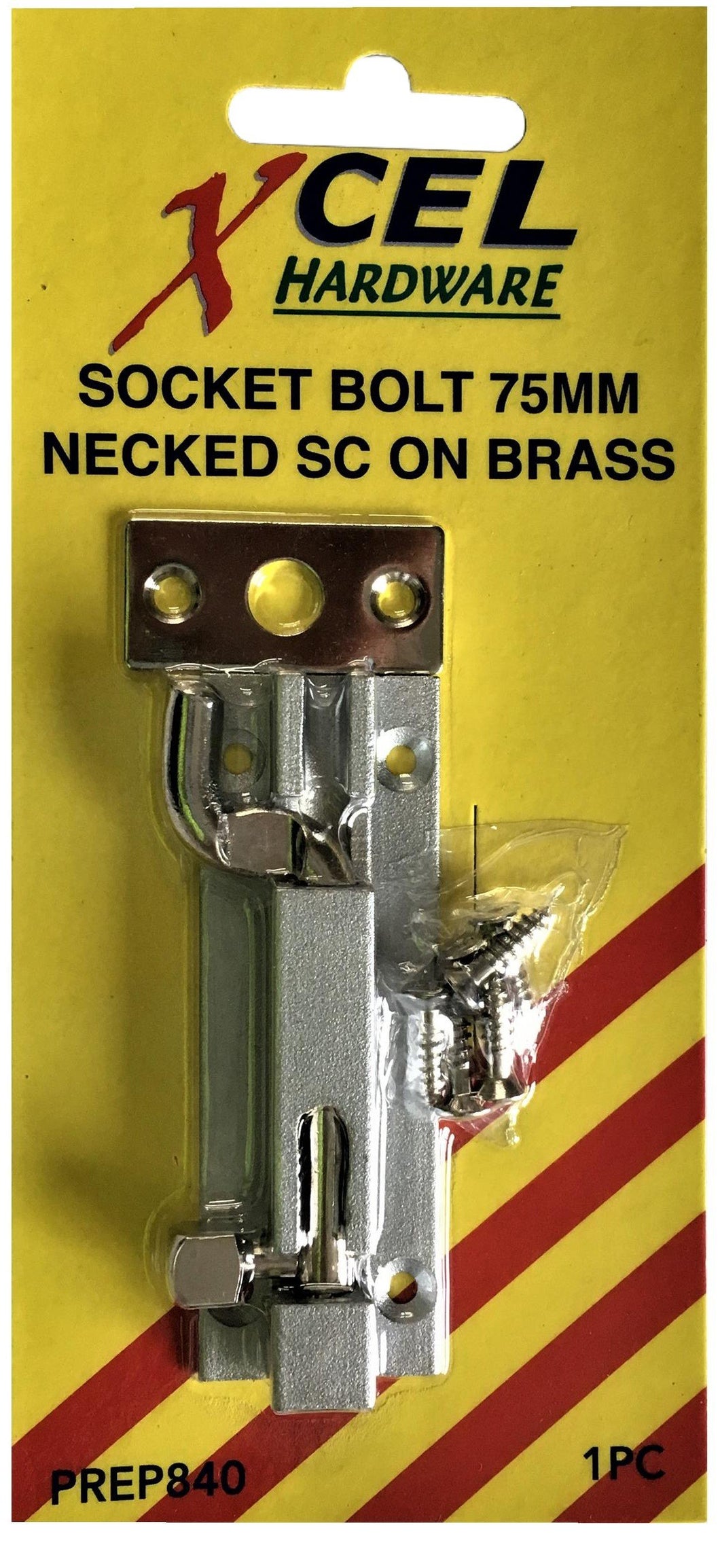Necked Socket Bolt - Satin Chrome On Brass 75mm Carded Xcel