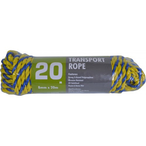 Rope - Twisted Polyprop Blue/Yellow 20m Hank 8mm Xcel