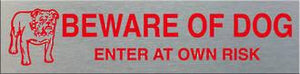 Aluminium Signs - Self Adhesive Beware Of Dog MG