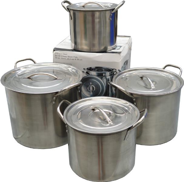 Stock Pot Set Stainless Steel 4-pce 200mm/230mm/255mm/280mm