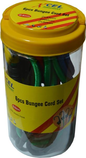 Bungee Cord Set in Plastic Jar 6-pce 450/600/800mm Xcel