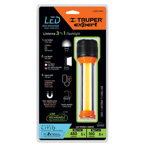 Flashlight LED USB Rechargeable 480 Lumin 13415 Truper