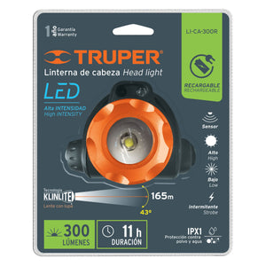 Headlight LED Rechargeable 300 Lumin 11hr USB Truper