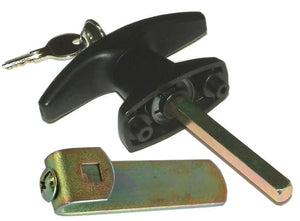 T-Handle - Locking Plastic Garden Shed Latch Front Fix 75mm Spindle Heller