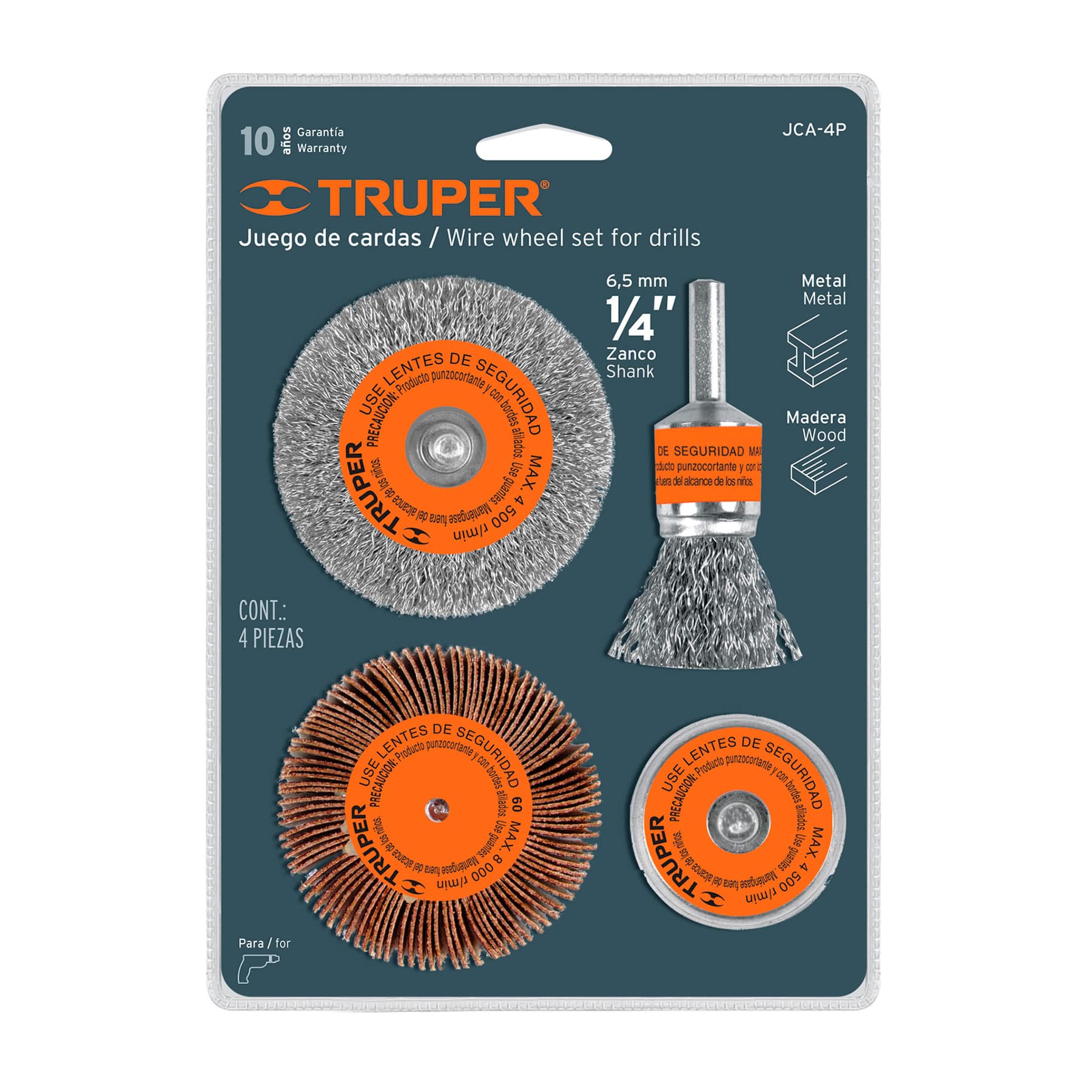 Wire Power Brush Set With Flapwheel 6mm shank 4 piece 11577 Truper