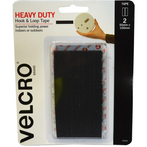 Heavy Duty Hook & Loop Tape 50mm x 100mm 2-pce Black Velcro