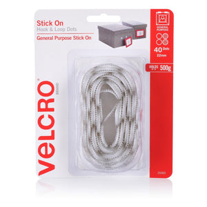 Stick on Hook & Loop Dots 22mm 40-pce White Velcro