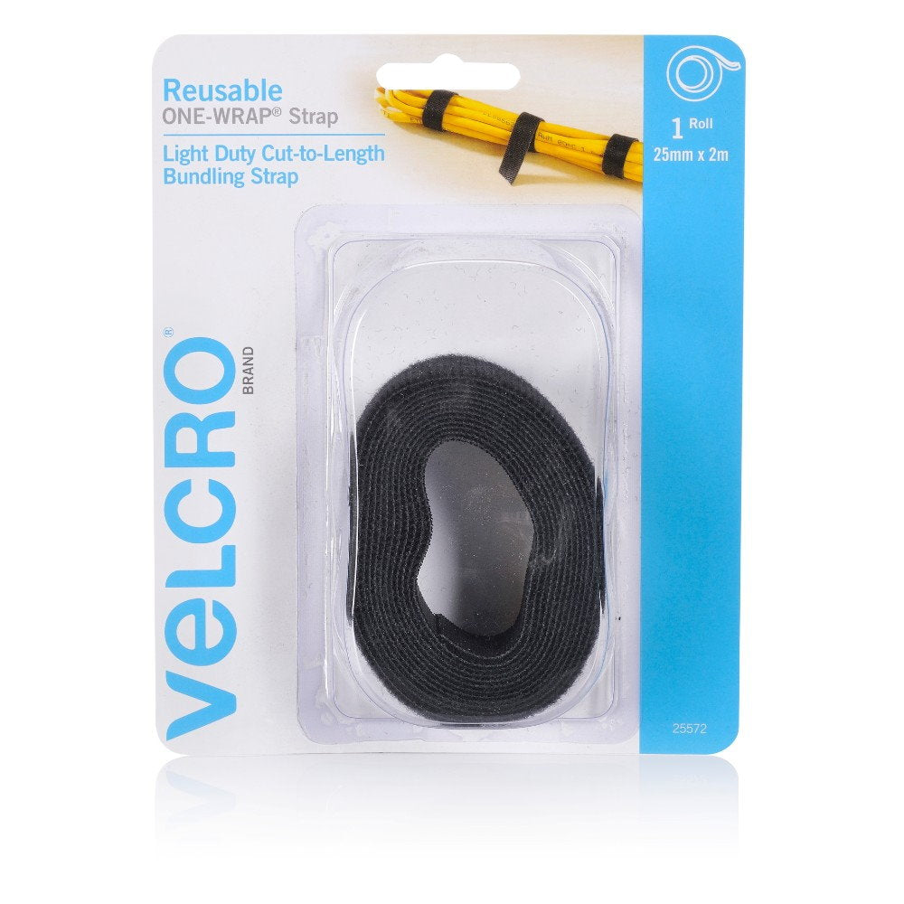 Reusable Wrap 25mm x 2m Black Velcro