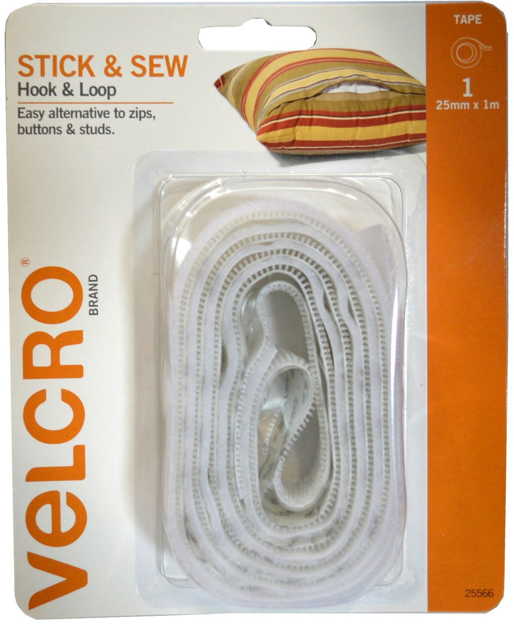Stick & Sew Hook & Loop 25mm x 1m White Velcro
