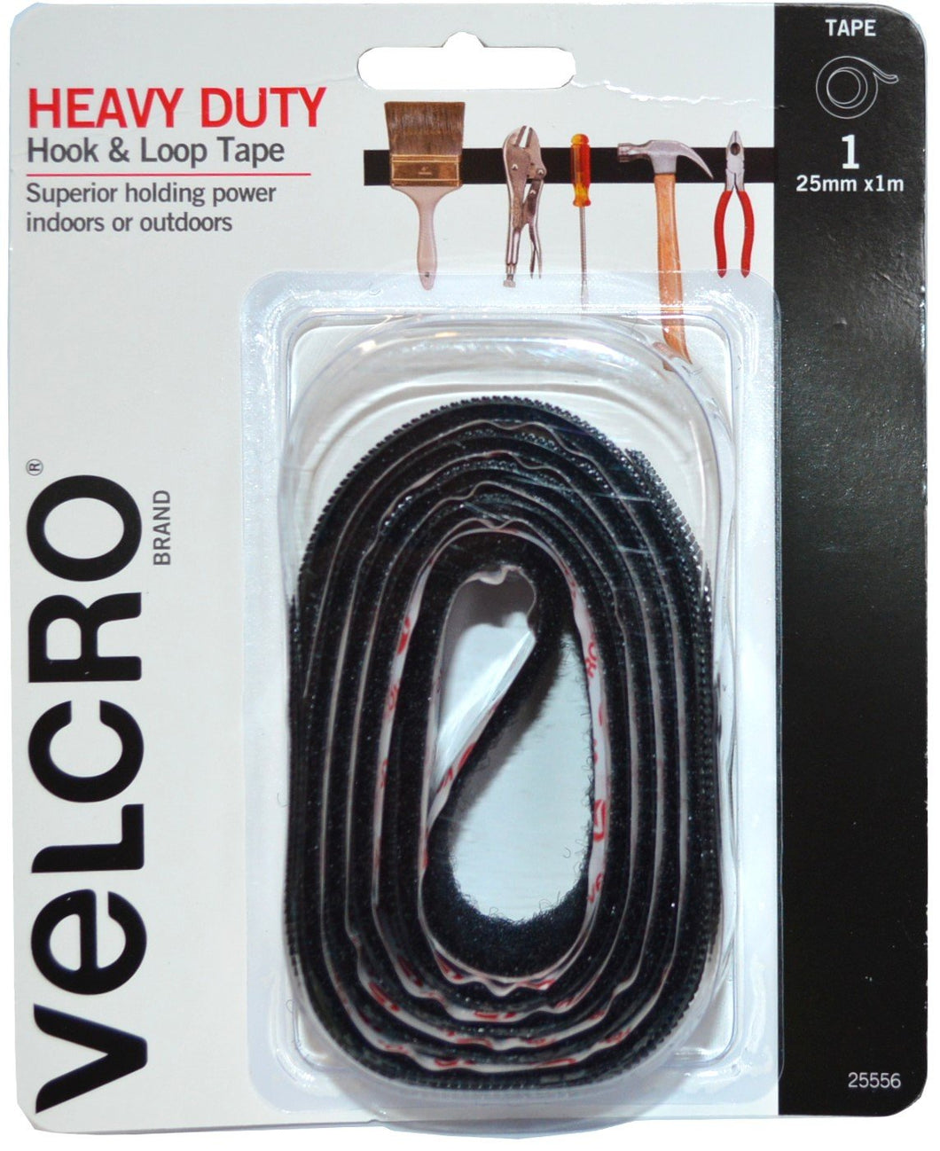 Heavy Duty Hook & Loop Tape 25mm x 1m Black Velcro