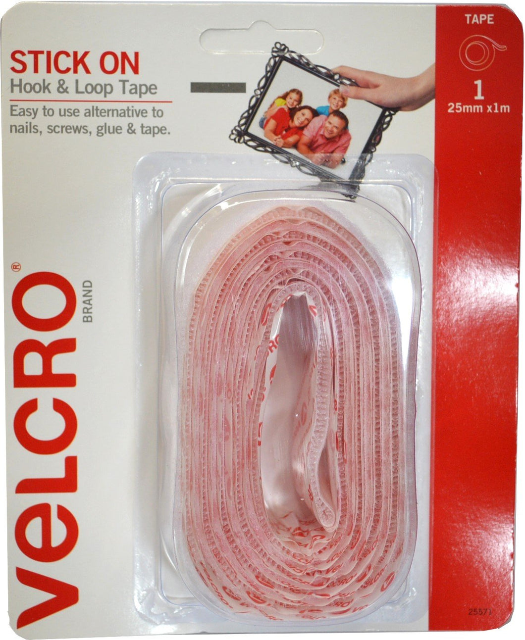 Stick on Hook & Loop Tape 25mm x 1m White Velcro
