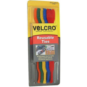 Reusable Ties 5-pce Assorted Colours 200mm Velcro