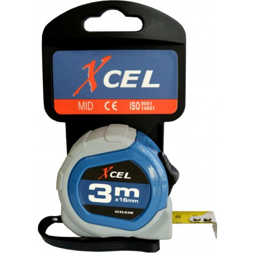 Tape Measure Blue/Grey ABS Case 16mm Blade - Metric 3m  Xcel