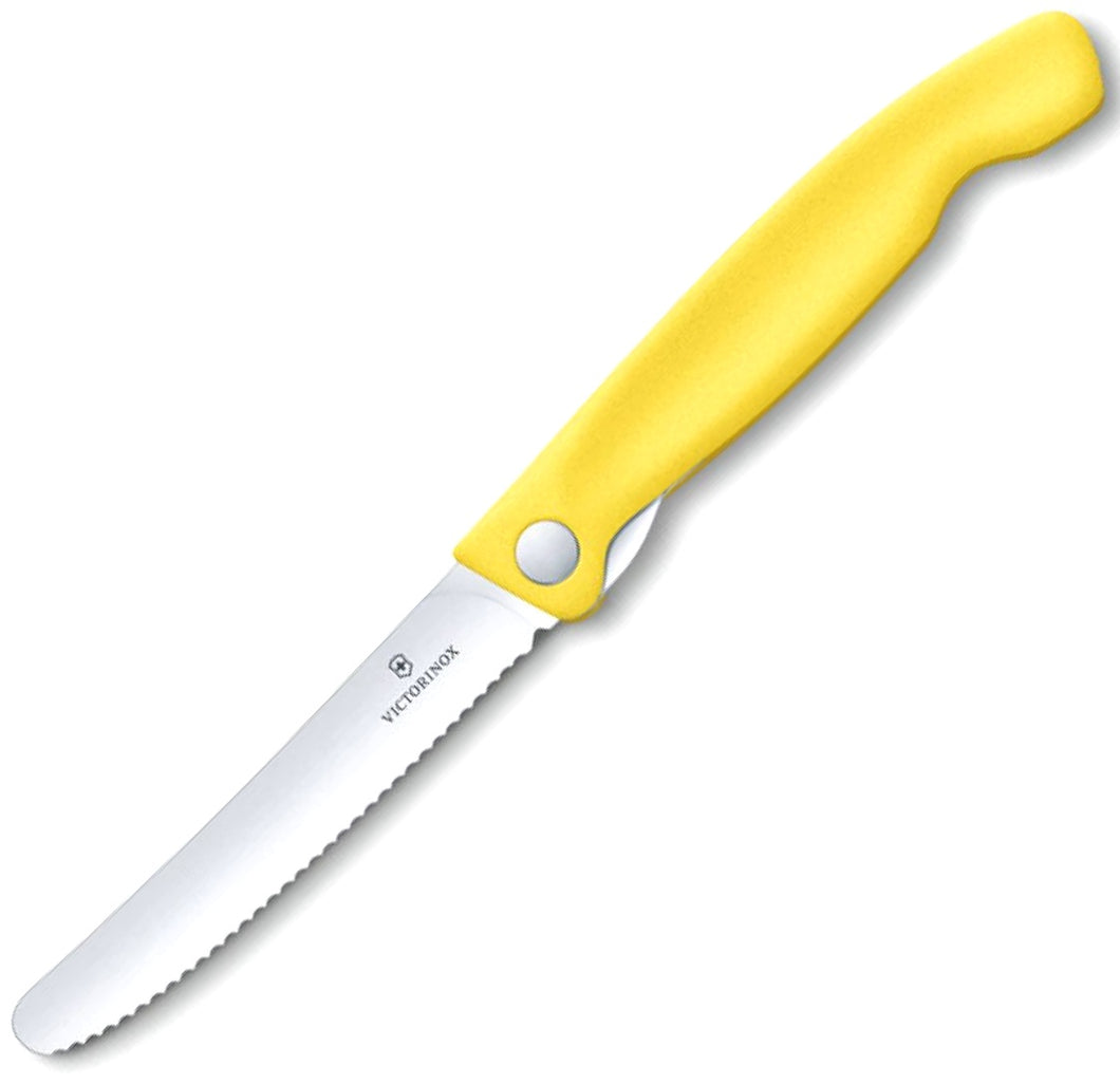 Folding Paring Knife Wavy Blade Yellow Handle Victorinox
